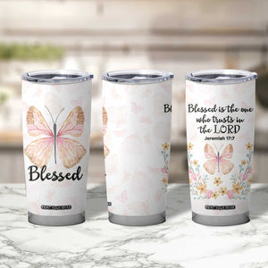 Christian Gifts for Women Faith Tumbler Cup Blessed Inspirational Religious Bible Gift for Her Pink Butterfly TB10 Print Your Wear
