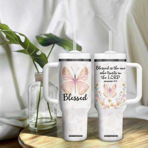 Christian Gifts for Women Faith Tumbler With Handle Blessed Inspirational Religious Bible Gift for Her Pink Butterfly TB10 Print Your Wear