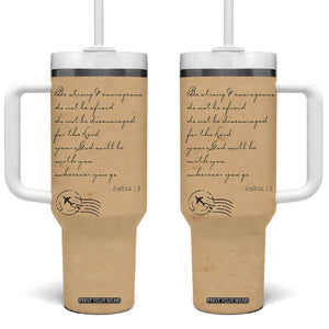 Vintage Christian Tumbler With Handle Be Strong and Courageous Joshua 1:9 Bible Verse TB10 One Size: 40 oz Brown Print Your Wear