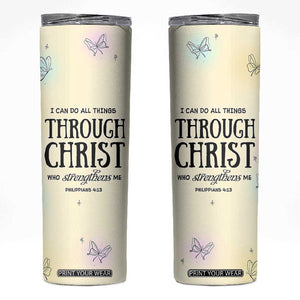 Christian Gifts for Women Faith Skinny Tumbler Christ Encouraging Bible Verse Cute Butterflies TB10 Yellow Print Your Wear