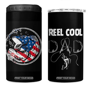 Reel Cool Dad 4 in 1 Can Cooler Tumbler Funny Father's Day Gift For Dad Fishing Lover American Flag TB10 One Size: 16 oz Black Print Your Wear
