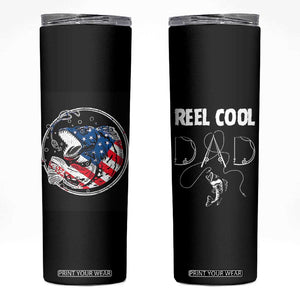Reel Cool Dad Skinny Tumbler Funny Father's Day Gift For Dad Fishing Lover American Flag TB10 Black Print Your Wear