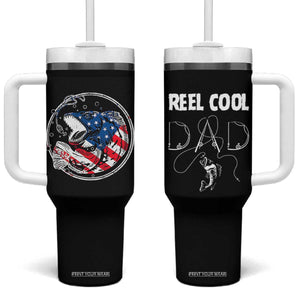 Reel Cool Dad Tumbler With Handle Funny Father's Day Gift For Dad Fishing Lover American Flag TB10 One Size: 40 oz Black Print Your Wear