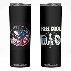 Reel Cool Dad Skinny Tumbler Funny Father's Day Gift For Fishing Lover American Flag TB10 Black Print Your Wear