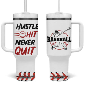 Baseball Tumbler With Handle Never Quit Funny Baseball Player Fan Coach Catcher Pitcher TB10 One Size: 40 oz White Print Your Wear