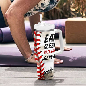 Funny Baseball Tumbler With Handle Eat Sleep Baseball Repeat Catcher Pitcher TB10 Print Your Wear