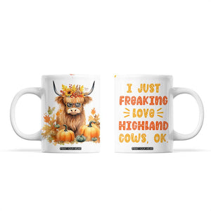 Highland Cow Gifts For Women Coffee Mug Funny Cow Gift For Cow Lovers Fall Leaves Farmhouse Western Animal TB10 White Print Your Wear