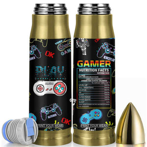 Gaming Gifts For Men Boys Bullet Tumbler Cool Gamer Nutritional Facts Video Game TB10 Black Print Your Wear