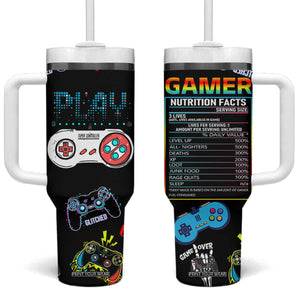Gaming Gifts For Men Boys Tumbler With Handle Cool Gamer Nutritional Facts Video Game TB10 One Size: 40 oz Black Print Your Wear