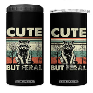 Funny Racoon 4 in 1 Can Cooler Tumbler Retro Trash Panda Cute But Feral TB10 One Size: 16 oz Black Print Your Wear