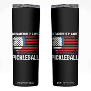 Funny Pickleball Player Skinny Tumbler US Flag Paddleball Lover TB10 Black Print Your Wear