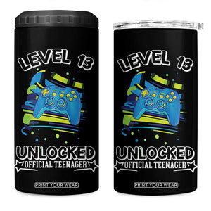 13th Birthday Gift 4 in 1 Can Cooler Tumbler Boys Level 13 Unlocked Official Teenager Gaming