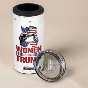 Trump 2024 Election 4 in 1 Can Cooler Tumbler Women For Trump Messy Bun American Flag Pro 45 47 TB10 Print Your Wear