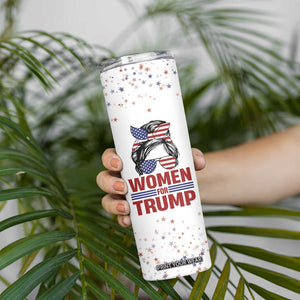 Trump 2024 Election Skinny Tumbler Women For Trump Messy Bun American Flag Pro 45 47 TB10 Print Your Wear