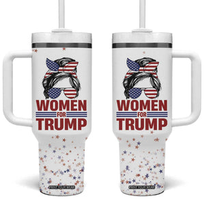 Trump 2024 Election Tumbler With Handle Women For Trump Messy Bun American Flag Pro 45 47 TB10 One Size: 40 oz White Print Your Wear