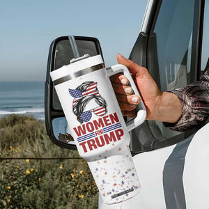 Trump 2024 Election Tumbler With Handle Women For Trump Messy Bun American Flag Pro 45 47 TB10 Print Your Wear