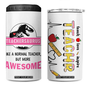 Teacher Appreciation Gifts 4 in 1 Can Cooler Tumbler Teach Love Inspire Teachersaurus Gifts From Student TB10 One Size: 16 oz White Print Your Wear