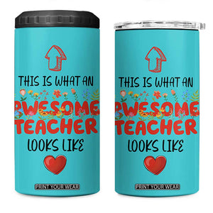 Funny Teacher Gifts 4 in 1 Can Cooler Tumbler This Is What An Awesome Teacher Looks Like TB10 One Size: 16 oz Teal Print Your Wear