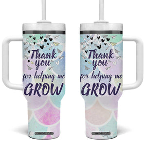 Thank You For Helping Me Grow Tumbler With Handle Thank You Appreciation Gift TB10 One Size: 40 oz Pastel Print Your Wear