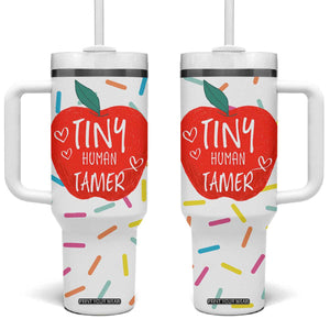 Tiny Human Tamer Teacher Tumbler With Handle Funny Preschool Kindergarten Teachers TB10 One Size: 40 oz White Print Your Wear