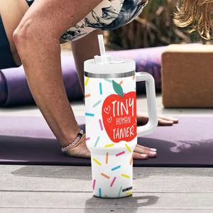 Tiny Human Tamer Teacher Tumbler With Handle Funny Preschool Kindergarten Teachers TB10 Print Your Wear