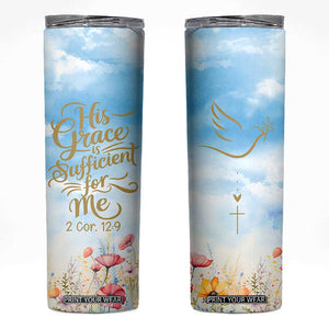 Christian Gifts For Women Skinny Tumbler Encouraging Bible Verse Cross His Grace Is Sufficient For Me TB10 Blue Print Your Wear