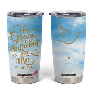 Christian Gifts For Women Tumbler Cup Encouraging Bible Verse Cross His Grace Is Sufficient For Me TB10 Blue Print Your Wear
