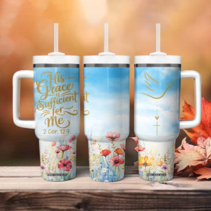 Christian Gifts For Women Tumbler With Handle Encouraging Bible Verse Cross His Grace Is Sufficient For Me TB10 Print Your Wear