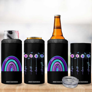 Suicide Prevention Awareness 4 in 1 Can Cooler Tumbler Hope Faith Love Strength Teal Purple Christian Sunflower TB10 Print Your Wear