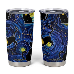 Halloween Starry Night Black Cat Tumbler Cup Funny Childless Cat Lady With Trump Hair Vote Kamala 2024 TB10 Blue Print Your Wear