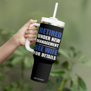 Personalized Retirement Gifts for Husband Tumbler With Handle Custom Name Retired Under New Management See Wife For Details USA Flag TB10 Print Your Wear