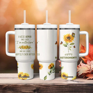 Retirement Gifts For Woman Tumbler With Handle Coworker Leaving A Wise Woman Once Said Im Outta Here Sunflower TB10 Print Your Wear