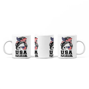Soccer Girl Coffee Mug Play Like A Girl USA Flag Messy Bun TB10 Print Your Wear
