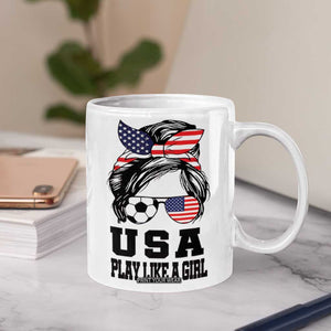 Soccer Girl Coffee Mug Play Like A Girl USA Flag Messy Bun TB10 Print Your Wear