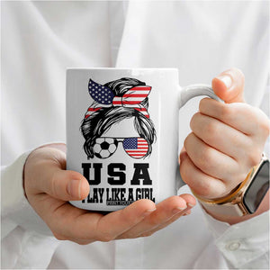Soccer Girl Coffee Mug Play Like A Girl USA Flag Messy Bun TB10 Print Your Wear