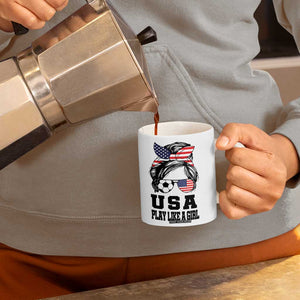 Soccer Girl Coffee Mug Play Like A Girl USA Flag Messy Bun TB10 Print Your Wear
