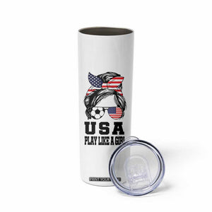 Soccer Girl Skinny Tumbler Play Like A Girl USA Flag Messy Bun TB10 Print Your Wear