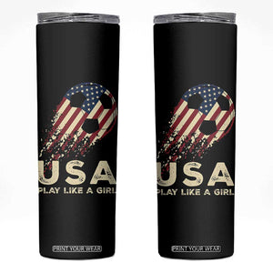 Soccer Girl Skinny Tumbler Play Like A Girl USA Flag TB10 Black Print Your Wear