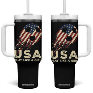 Soccer Girl Tumbler With Handle Play Like A Girl USA Flag TB10 One Size: 40 oz Black Print Your Wear