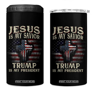 Trump 2024 Christian 4 in 1 Can Cooler Tumbler Jesus Is My Savior Trump Is My President American Flag TB10 One Size: 16 oz Black Print Your Wear