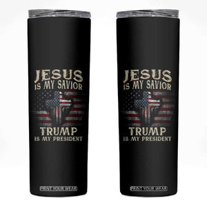 Trump 2024 Christian Skinny Tumbler Jesus Is My Savior Trump Is My President American Flag TB10 Black Print Your Wear
