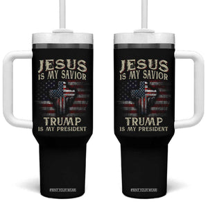 Trump 2024 Christian Tumbler With Handle Jesus Is My Savior Trump Is My President American Flag TB10 One Size: 40 oz Black Print Your Wear