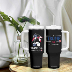 Trump Girl Tumbler With Handle No Apologies American Messy Bun US Flag President Election TB10 Print Your Wear