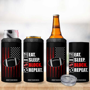 Football Lineman 4 in 1 Can Cooler Tumbler Eat Sleep Block Repeat Patriotic USA Flag Defensive Linemen Gift For Men TB10 Print Your Wear