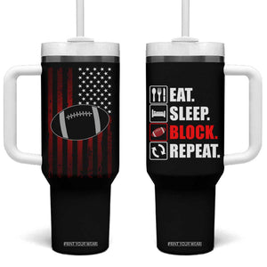 Football Lineman Tumbler With Handle Eat Sleep Block Repeat Patriotic USA Flag Defensive Linemen Gift For Men TB10 One Size: 40 oz Black Print Your Wear