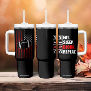 Football Lineman Tumbler With Handle Eat Sleep Block Repeat Patriotic USA Flag Defensive Linemen Gift For Men TB10 Print Your Wear
