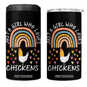 Chicken Gifts 4 in 1 Can Cooler Tumbler Just A Girl Who Loves Chickens Boho Rainbow Women Girls TB10 One Size: 16 oz Black Print Your Wear