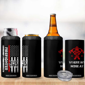 Funny Firefighter Gifts 4 in 1 Can Cooler Tumbler Where My Hose At American Flag TB10 Print Your Wear