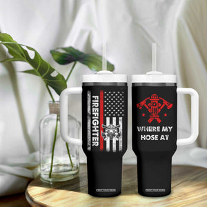 Funny Firefighter Gifts Tumbler With Handle Where My Hose At American Flag TB10 Print Your Wear
