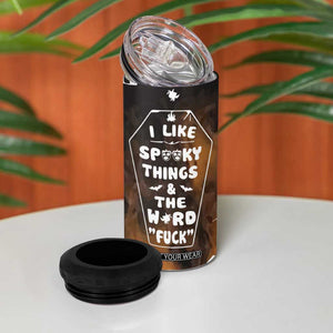 Ballerina Dancing Skeleton 4 in 1 Can Cooler Tumbler I Like Spooky Things & The Word Fuck Ballet Dance Bat Wings Funny Halloween Gifts TB10 Print Your Wear